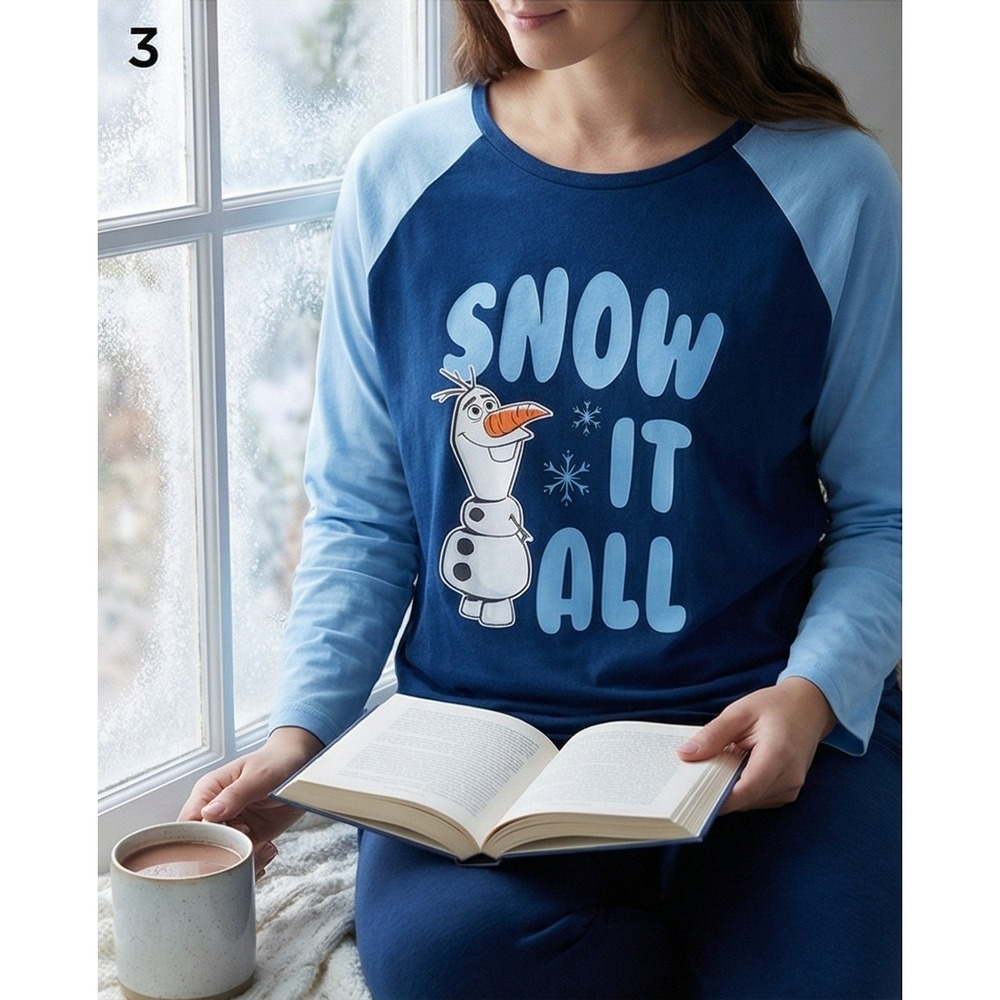 Disney‎ Womens L Frozen II Olaf Snow It All Pajama Top Blue Large